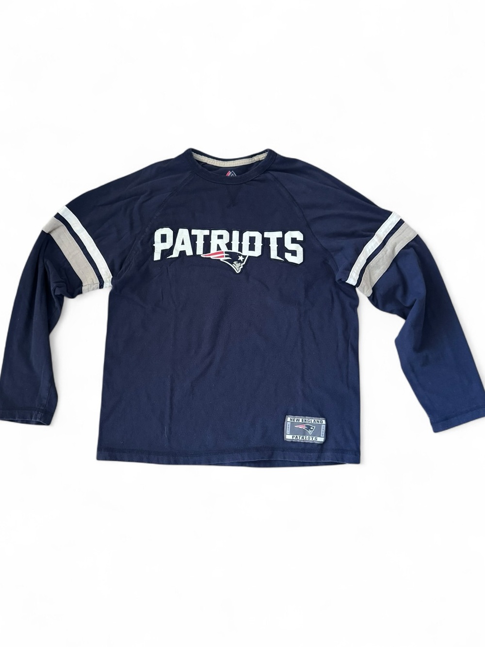 Majestic Patriots Long Sleeve Navy Blue Shirt Size Large